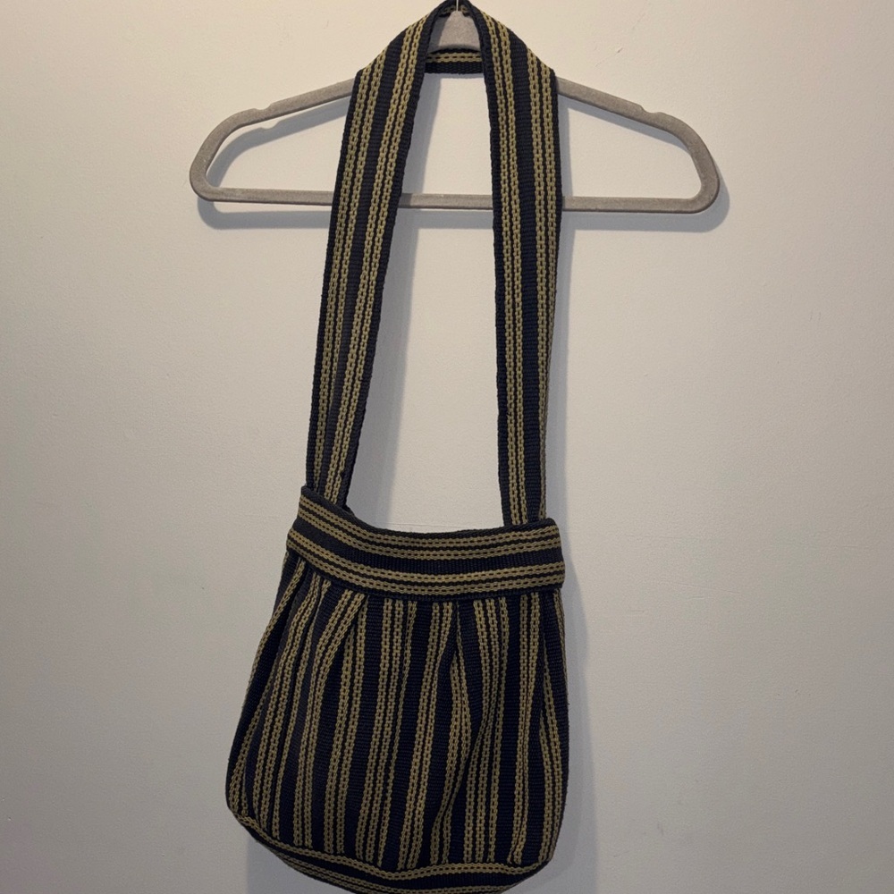 Handmade in India Striped navy and yellow Women's Bag 100% cotton